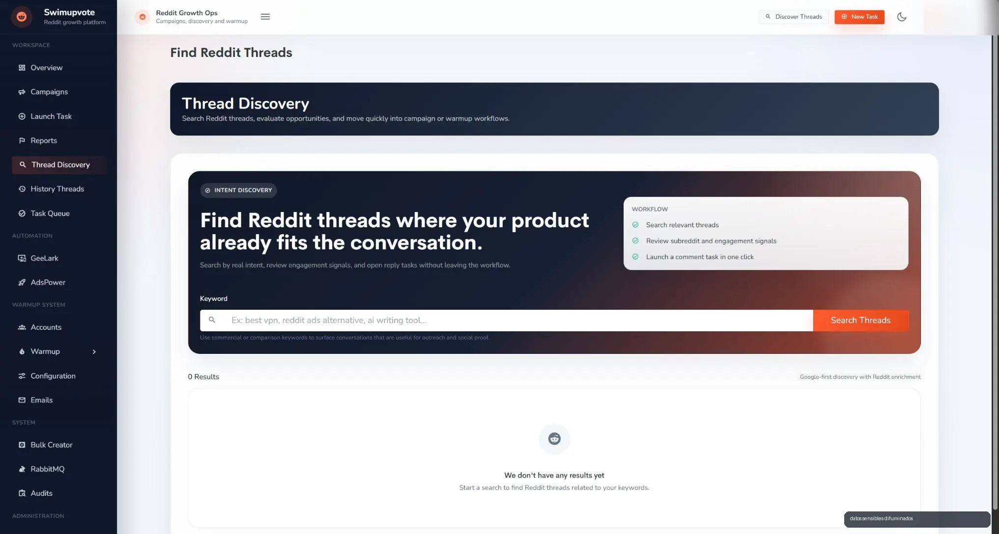 sanitized SwimUpvote thread discovery view